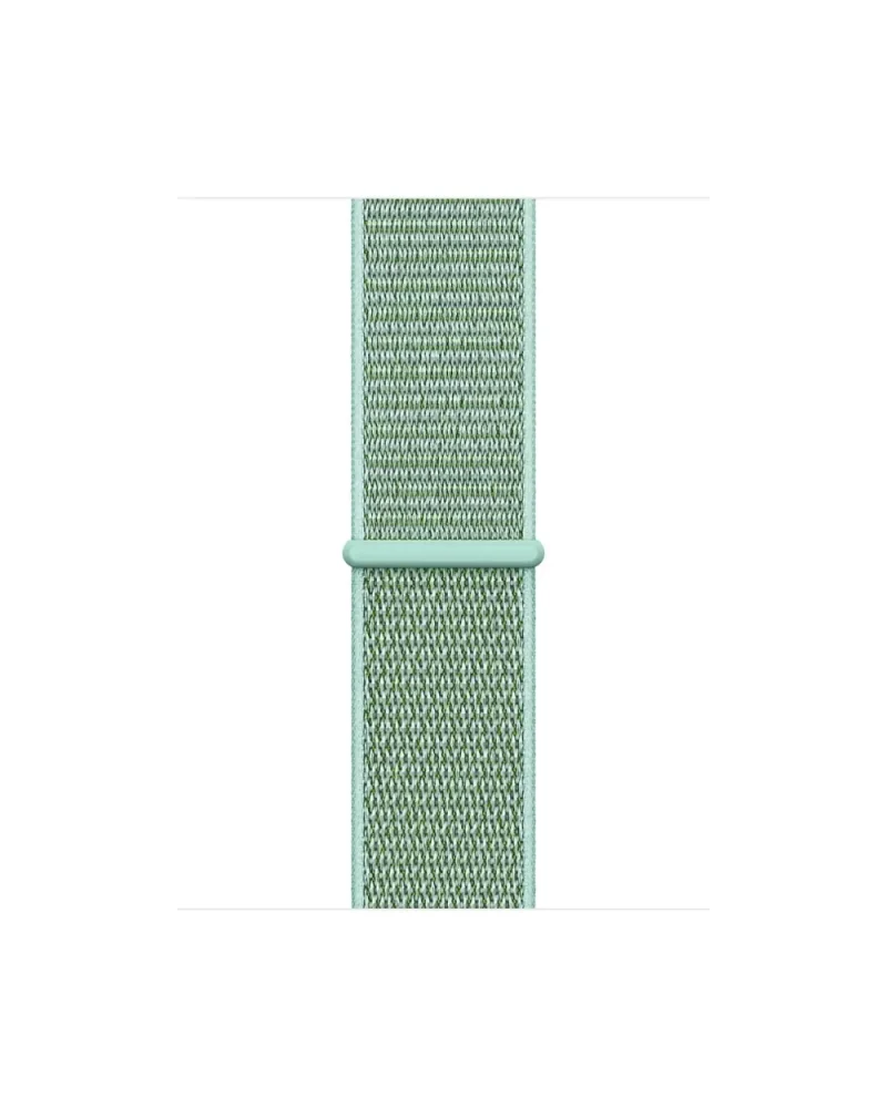 Green woven sport loop watch band with adjustable fastener closure