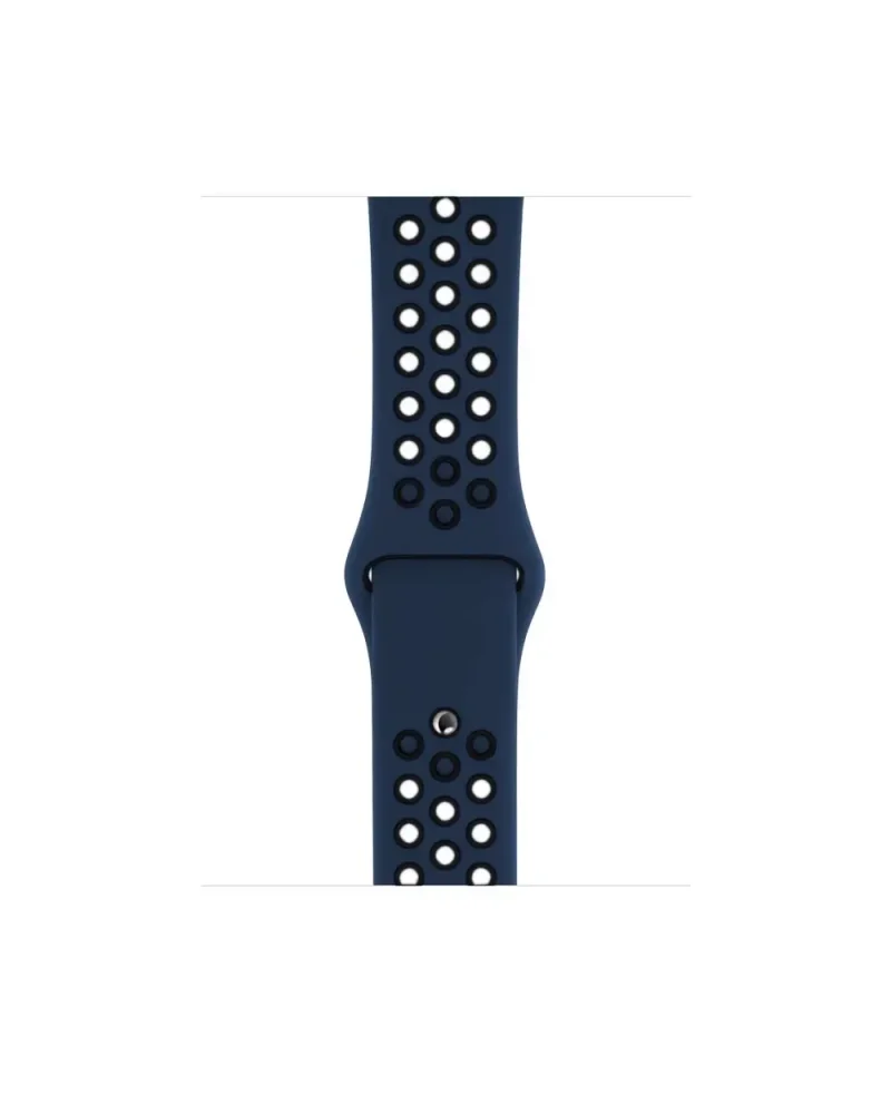 Navy sport watch band with perforated holes and black accents