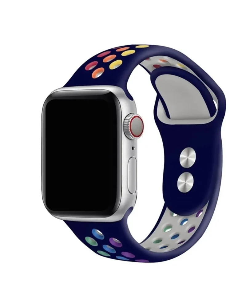 Navy sport band for Apple Watch with colorful perforated design holes