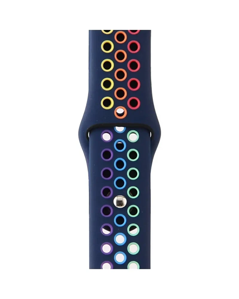 Navy sport watch band with colorful rainbow circles and holes design