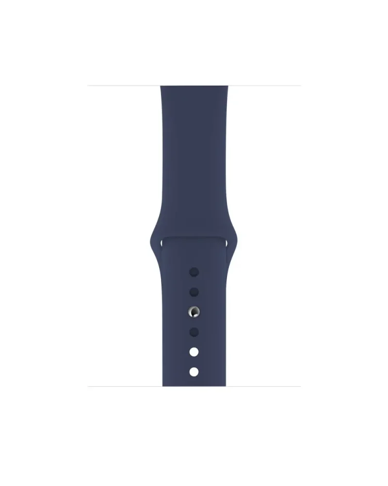 Midnight blue silicone sport watch band with adjustment holes and connector lugs