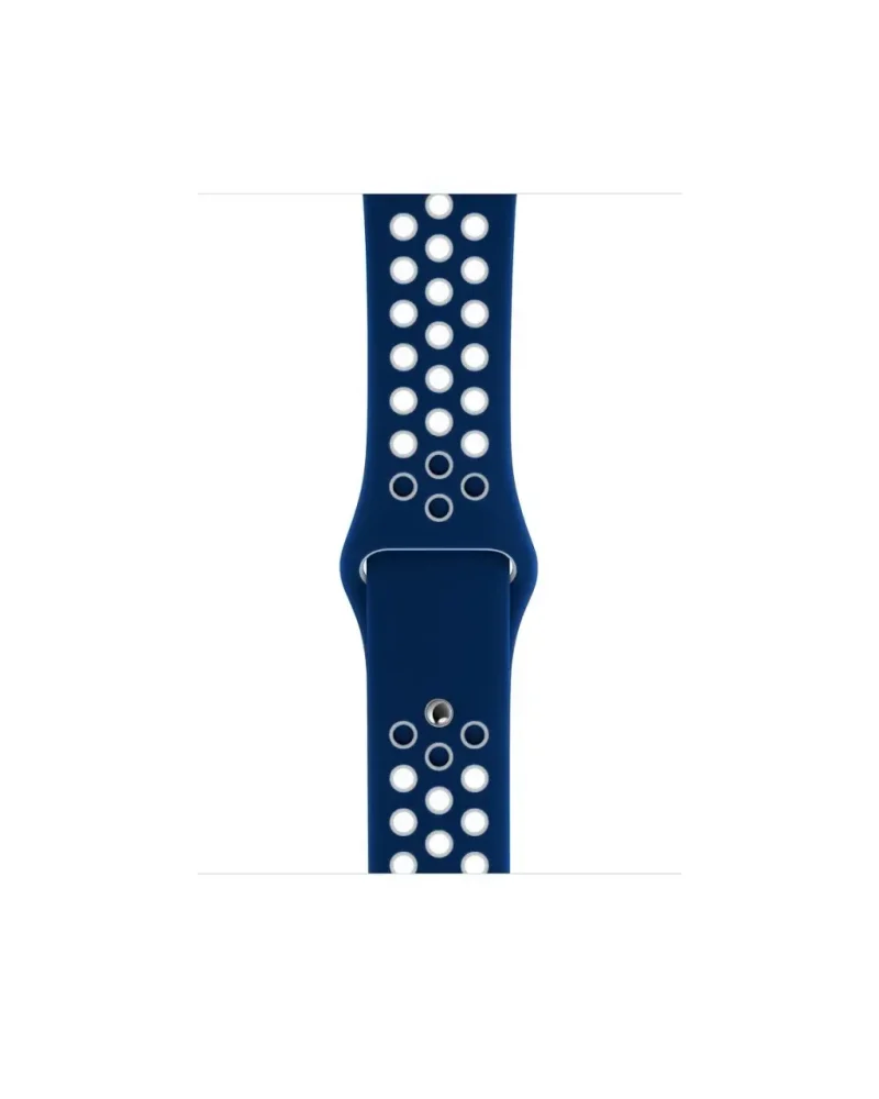 Midnight blue sport watch band with white perforated holes and ventilation