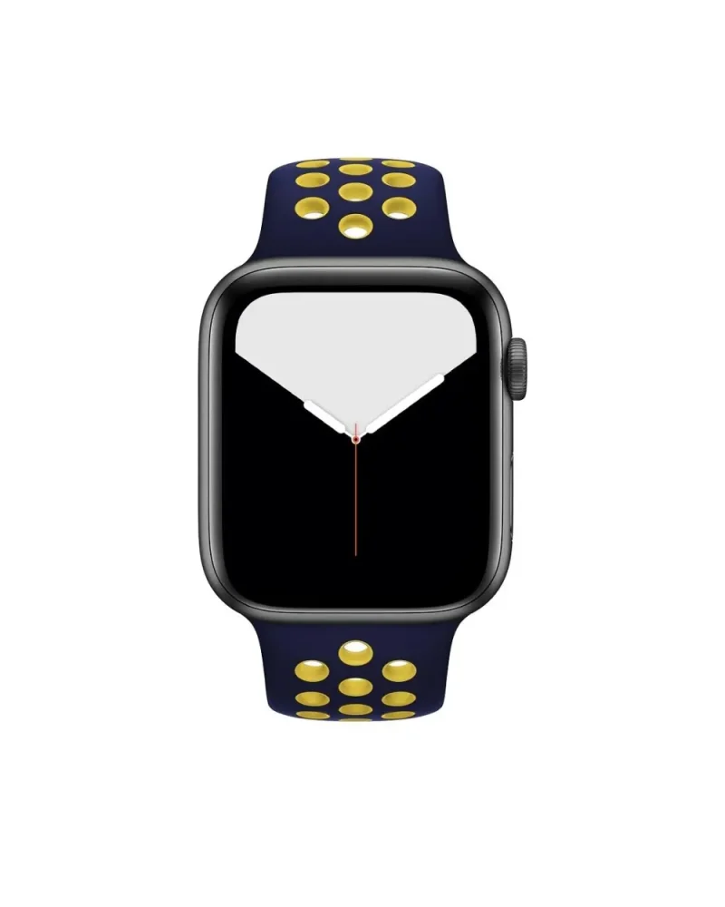 Apple Watch sport band midnight blue yellow perforated silicone strap