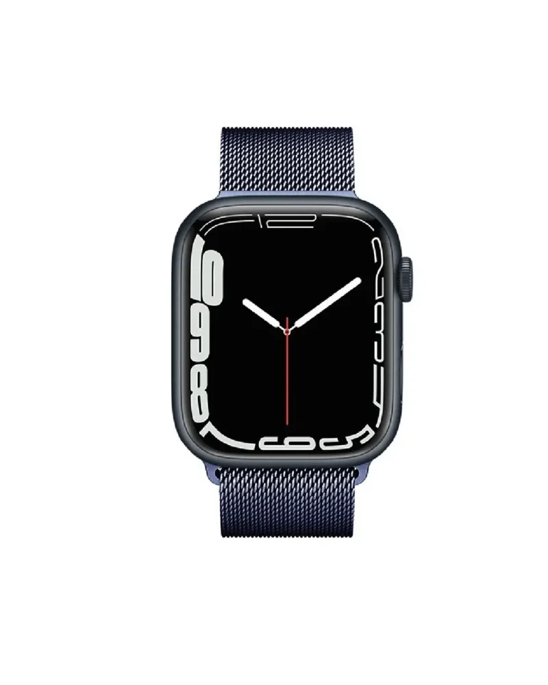 Black stainless steel smartwatch with midnight Milanese mesh loop band