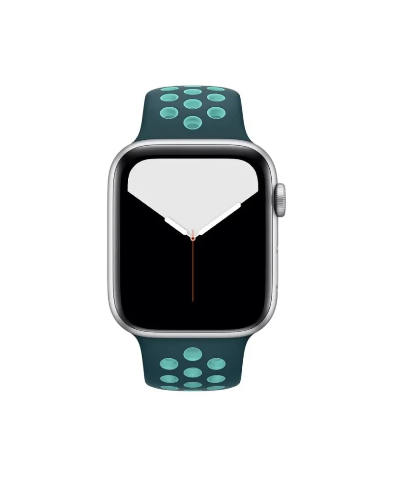 Apple Watch sport band midnight turquoise with aurora green perforated holes