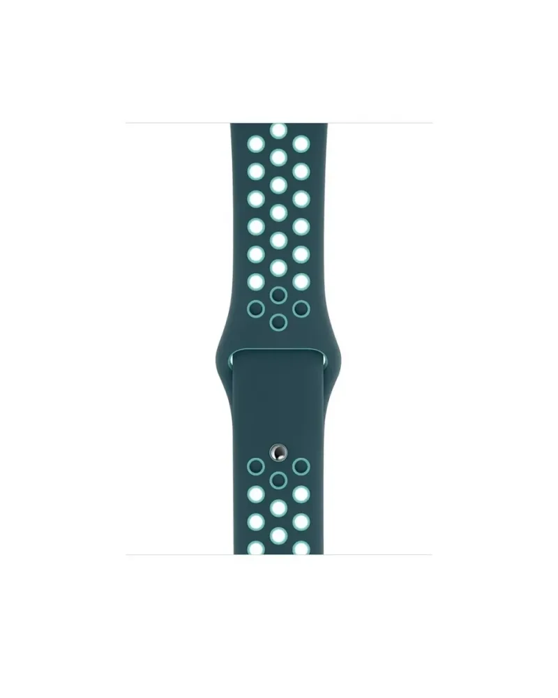 Midnight turquoise sport watch band with ventilation holes and aurora green accents