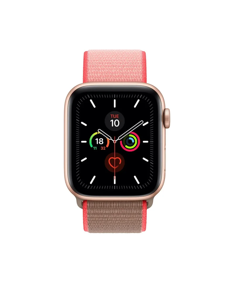 Apple Watch Series 5 rose gold with neon pink sport loop band
