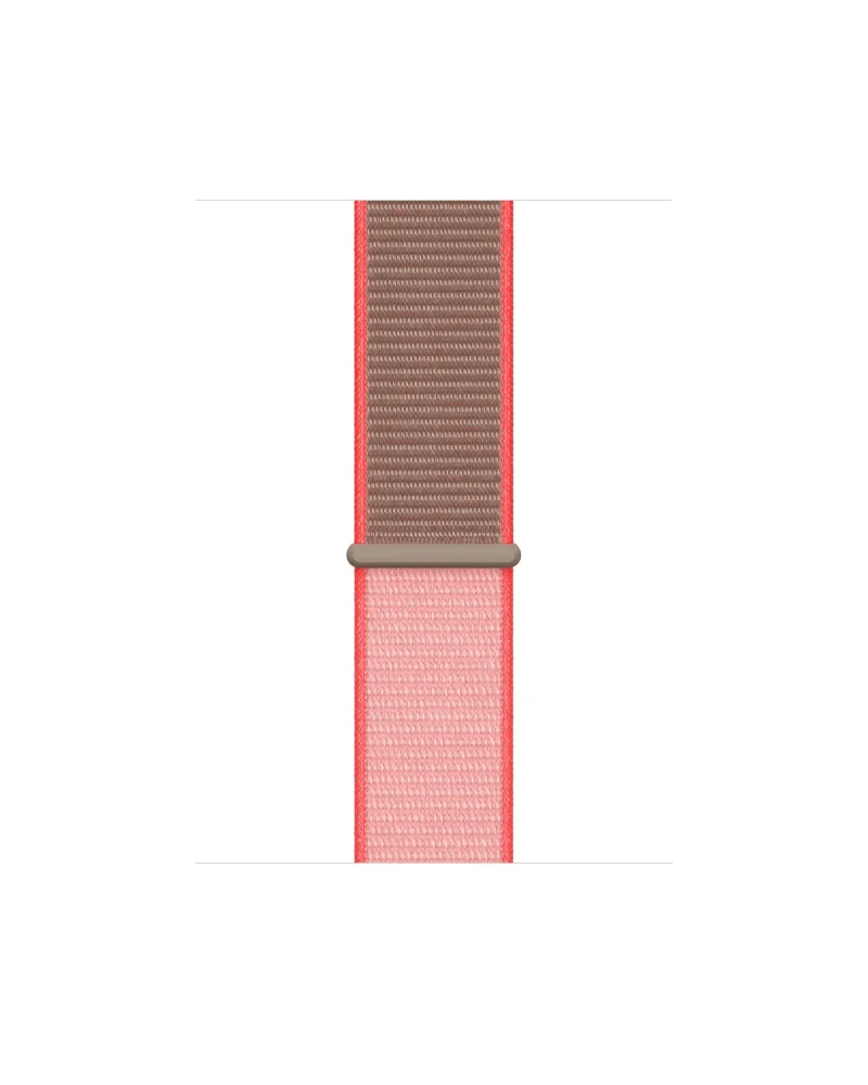 Neon pink sport loop watch band with gray connector detail