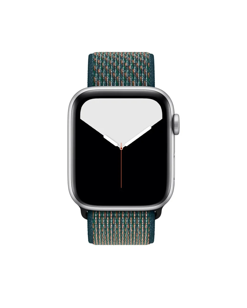 Apple Watch with Neptune Green woven sport loop band and silver aluminum case