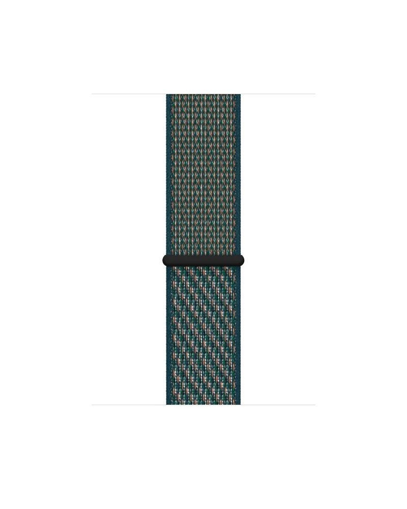 Teal and bronze woven sport loop Apple Watch band with black connector