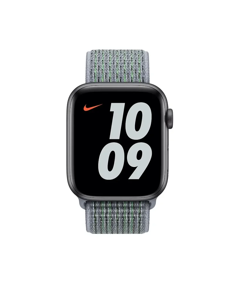Nike Apple Watch Sport Loop gray fabric band with obsidian mist design