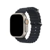 Silver smartwatch with black ocean silicone band and orange crown button