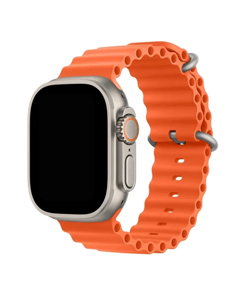 Orange silicone ocean band with titanium connector for smartwatch