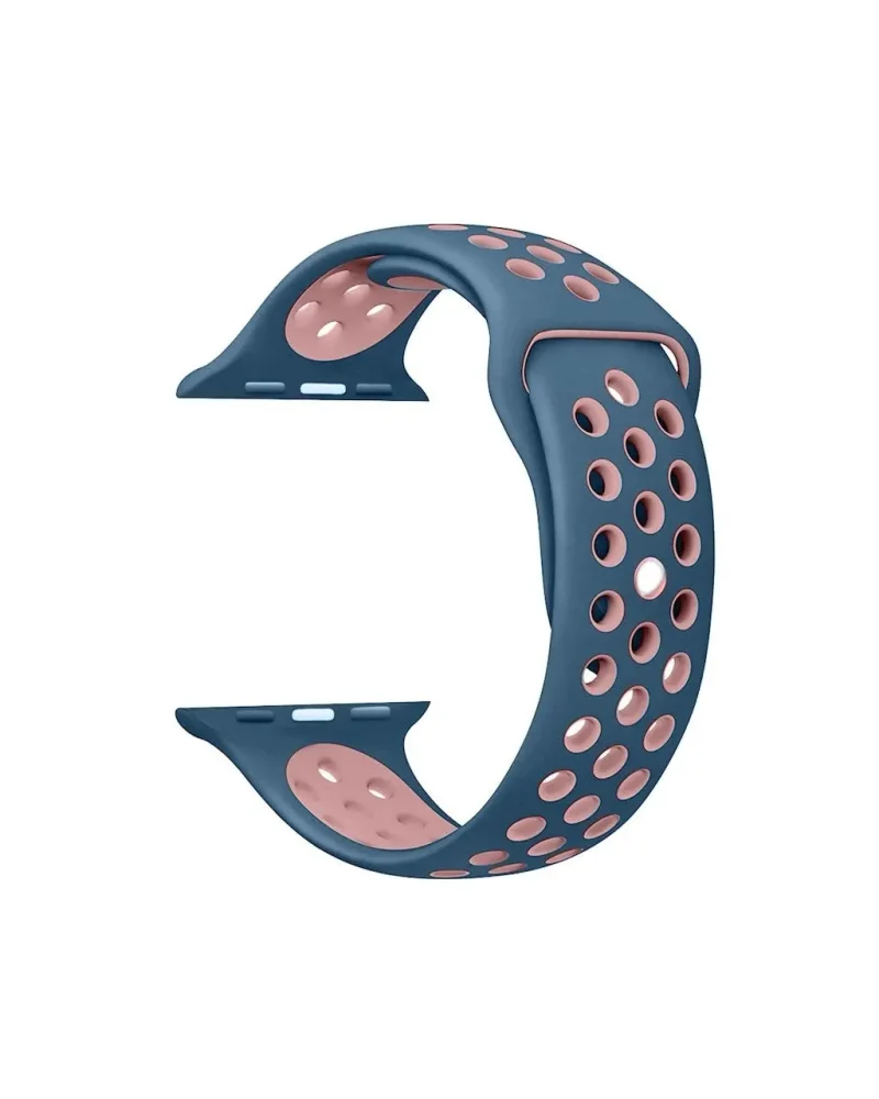 Ocean blue and light pink perforated silicone sport watch band for Apple Watch
