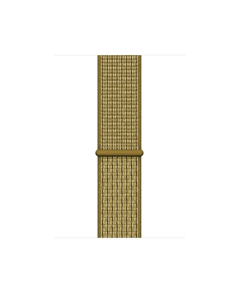 Olive green woven Sport Loop watch band with gold aluminum slide clasp