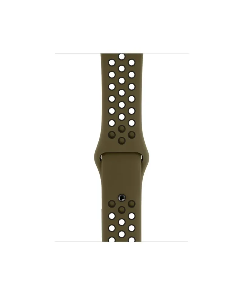 Olive green perforated sport watch band with ventilation holes for active wear