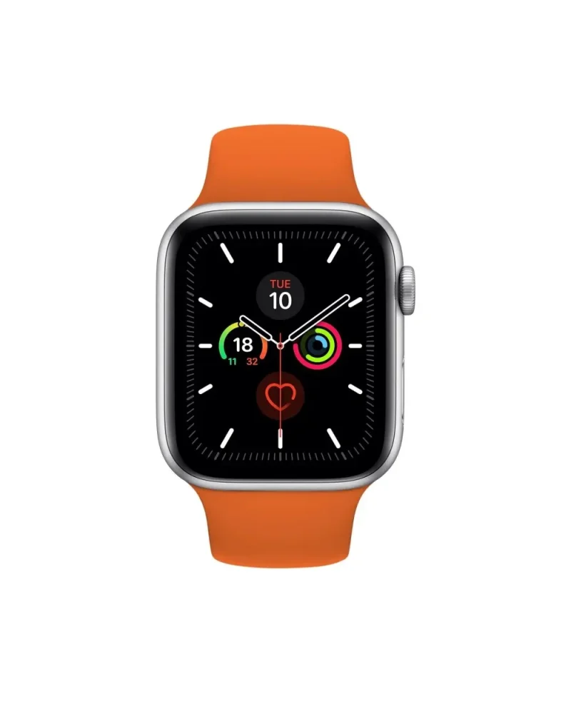 Orange sport band smartwatch with fitness tracking and heart rate monitor display