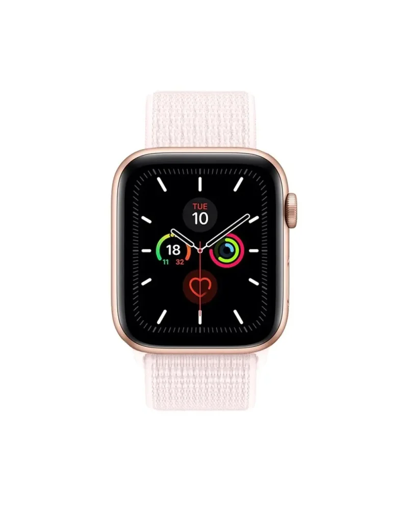 Apple Watch rose gold with pearl pink sport loop band and fitness tracking display