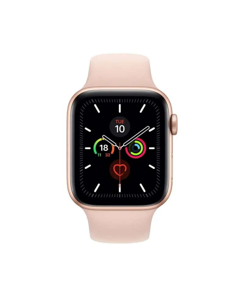 Rose gold smartwatch with pink sand sport band and health tracking display