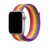 Apple Watch with silver aluminum case and rainbow Pride Sport Loop band
