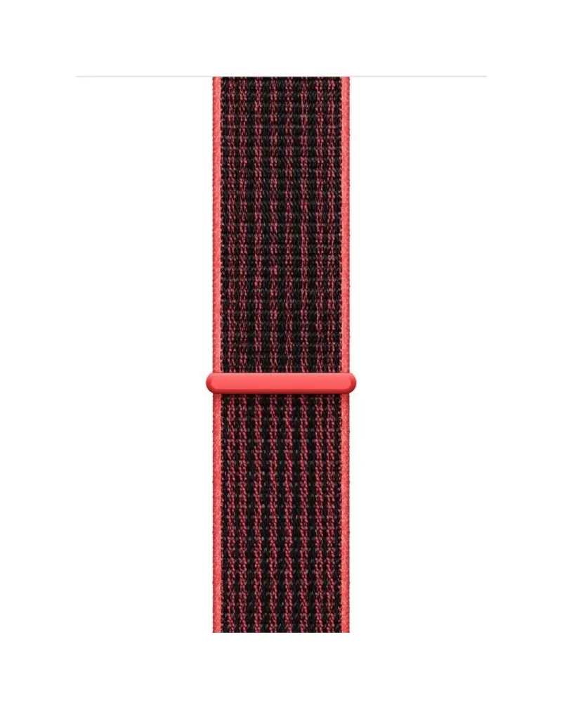 Red and black woven sport loop watch band with adjustable strap