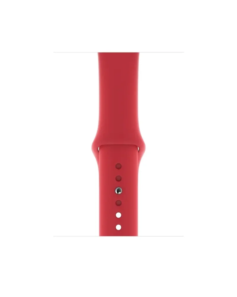 Red silicone sport watch band with adjustable pin closures and lugs