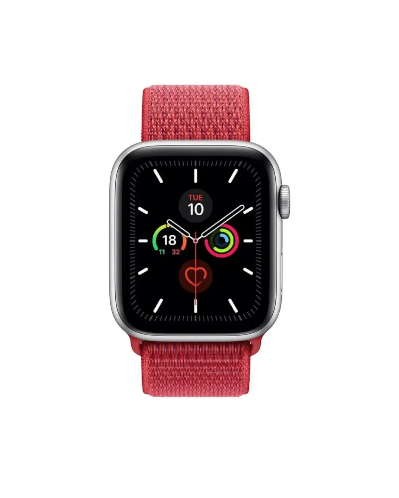 Apple Watch Series 5 silver aluminum red sport loop band smartwatch