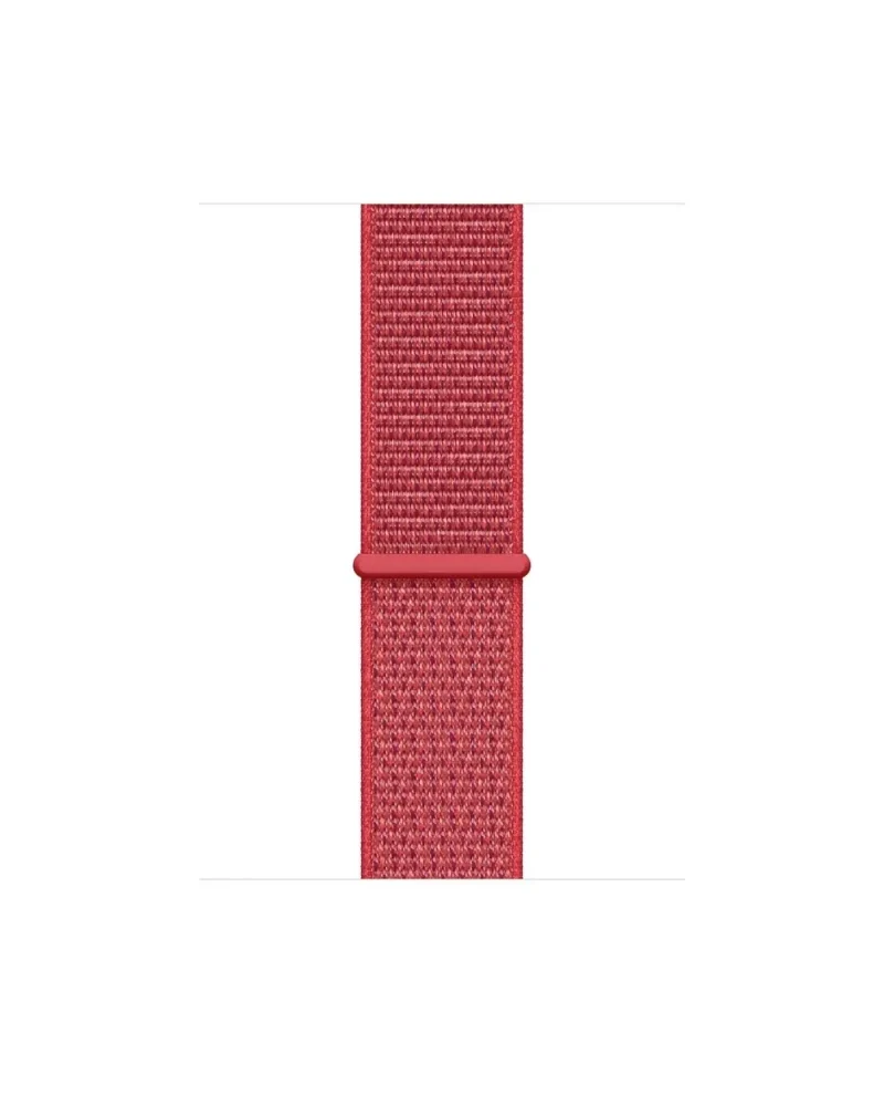 Red fabric sport loop watchband with woven textile material and connector