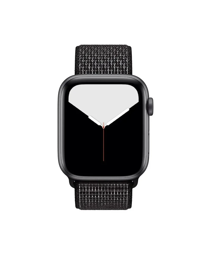 Black smartwatch with reflective sport loop band and digital display