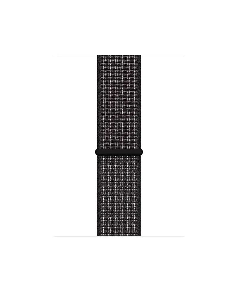 Black reflective sport loop watch band with woven textile material