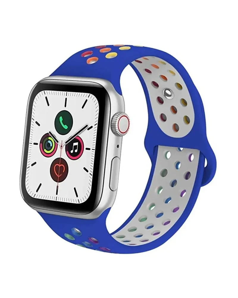 Royal blue rainbow sport band for Apple Watch with breathable design