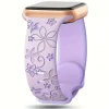 Lavender floral silicone smartwatch band with rose gold connector