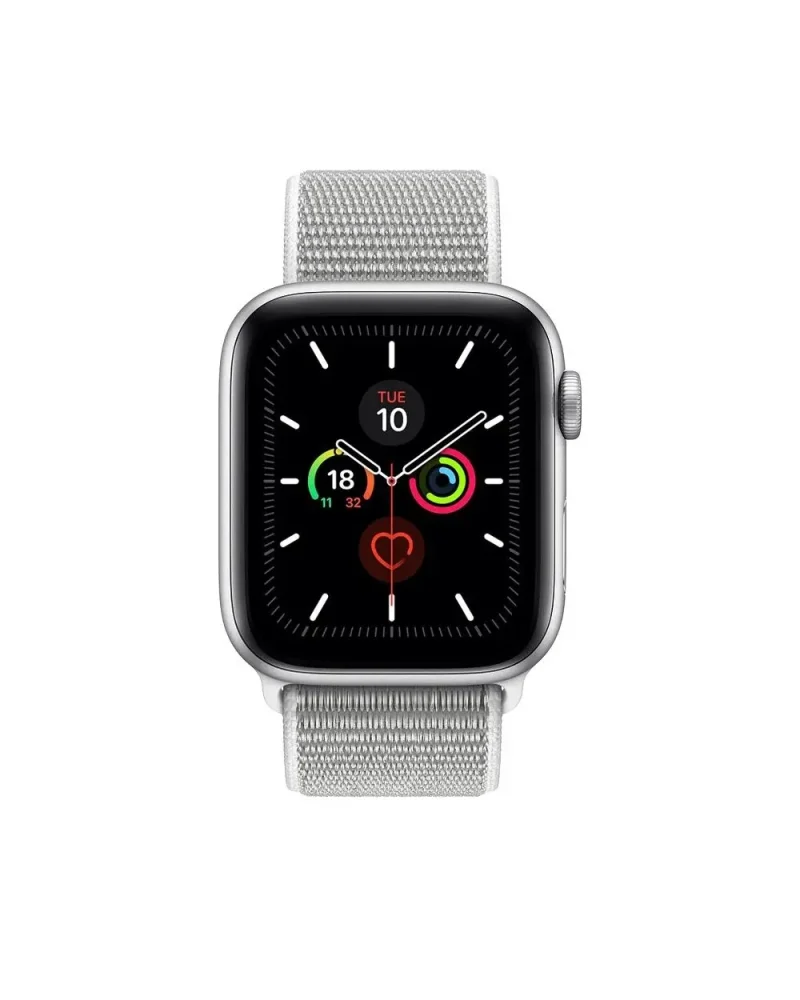 Silver aluminum smartwatch with seashell sport loop band and fitness display