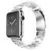 Silver stainless steel smartwatch with rectangular face and metal band