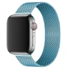 Smartwatch with sky blue woven mesh band and stainless steel case