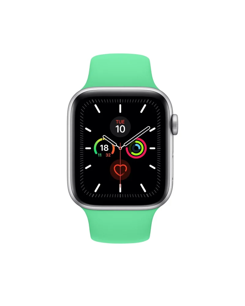Apple Watch with spearmint green sport band and silver aluminum case