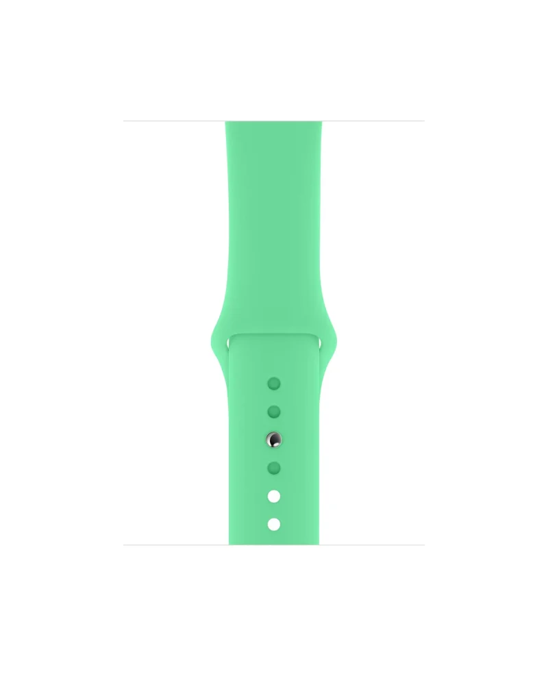 Mint green silicone sport band with adjustable sizing holes for smartwatch