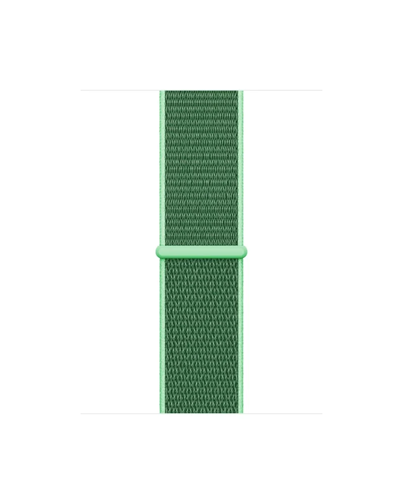 Green Sport Loop smartwatch band with woven nylon material and adjustable fit