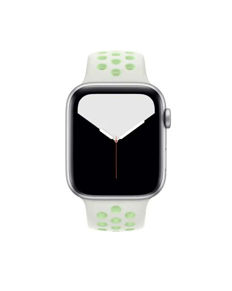 Apple Watch silver aluminum case with white and green sport band