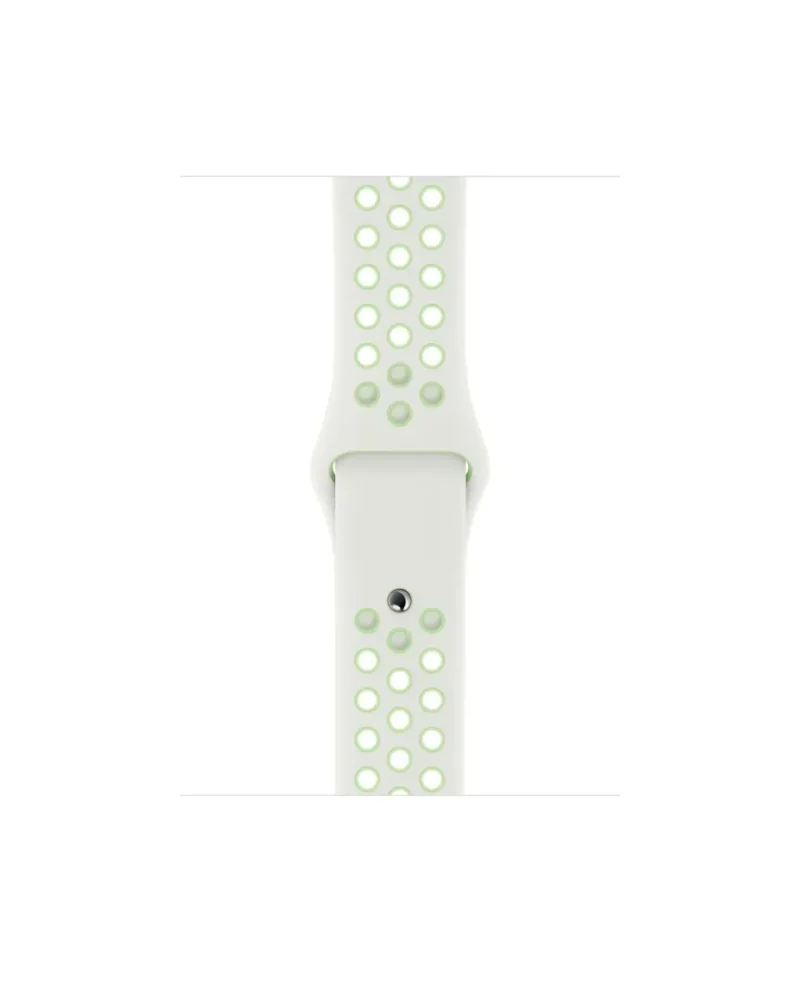 White and green perforated sport watch band with ventilation holes
