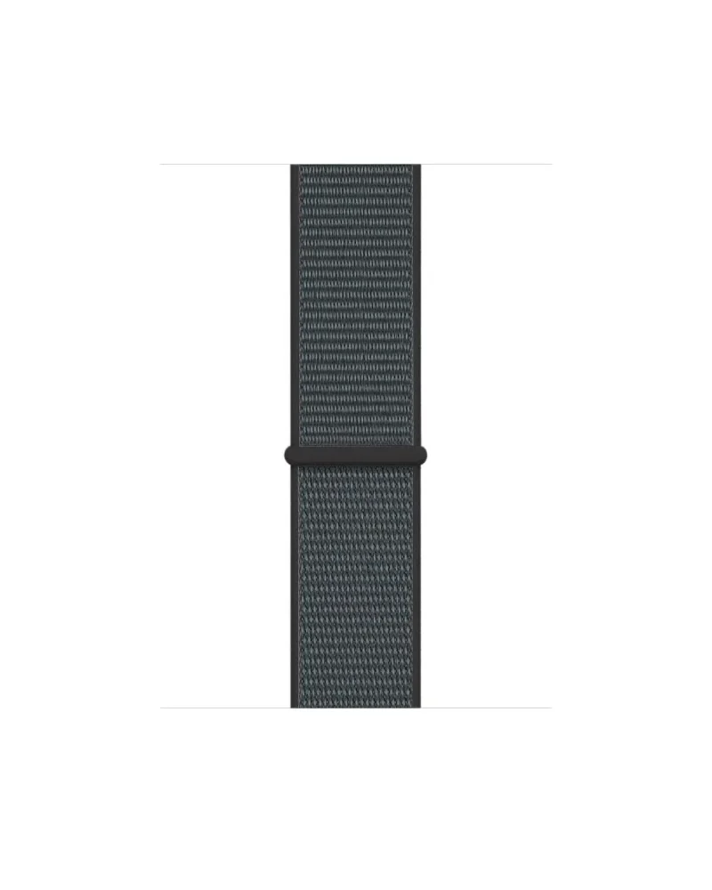 Black sport loop watch band with woven fabric texture and connector