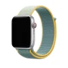 Apple Watch silver aluminum case with yellow and blue sport loop band