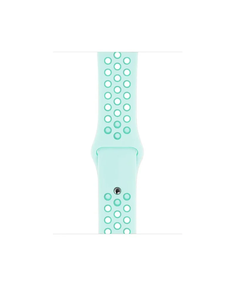 Teal sport watch band with perforated silicone design and metal pin connector