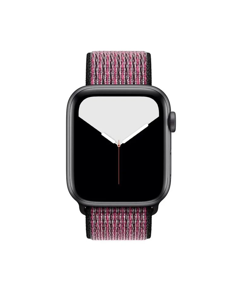 Apple Watch with pink and black woven sport loop band