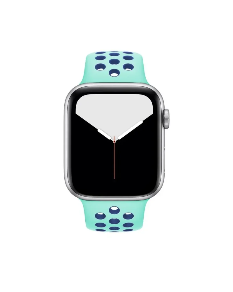 Apple Watch turquoise sport band with midnight blue perforated holes detail