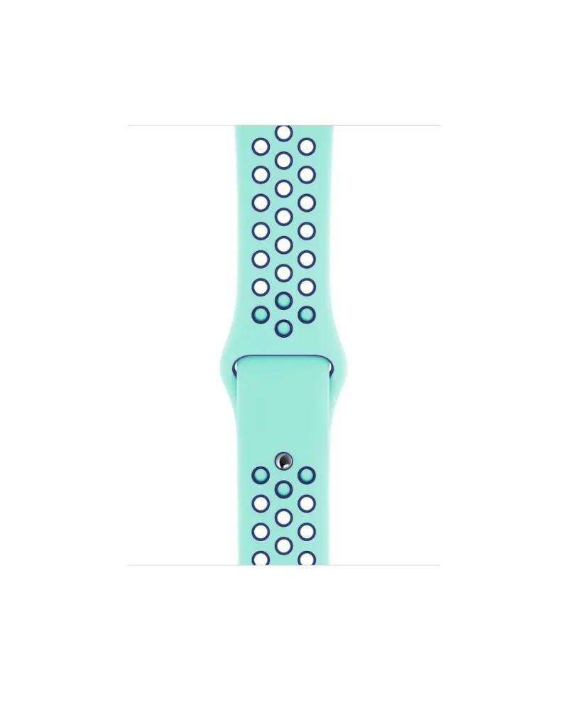 Turquoise perforated sport watch band with midnight blue accents for active wear