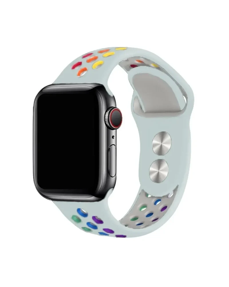 Apple Watch sport band turquoise with rainbow pride holes design