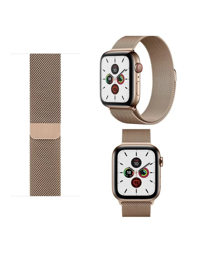 Vintage gold Milanese loop mesh band smartwatch strap with magnetic closure