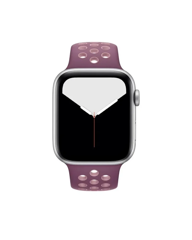 Apple Watch silver aluminum case with violet sport band perforated design