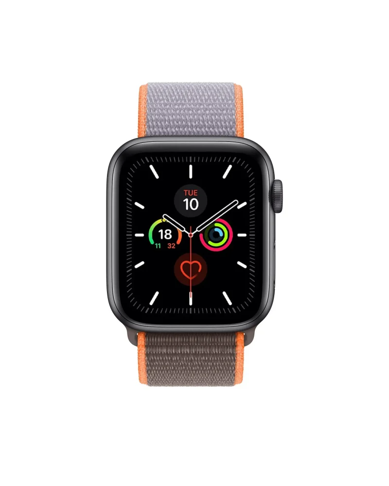 Black smartwatch with gray and orange sport loop band fitness tracker